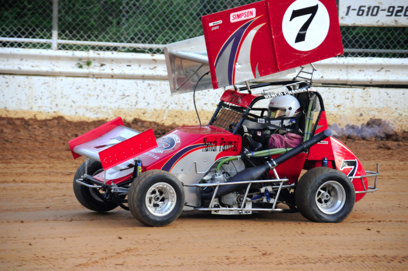 Nandi Palmai warms up his #7 Saturday night at Airport Speedway.