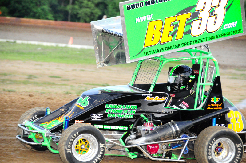 Matt Budd prepares for a qualifying race on the Bridgeport quarter-mile.