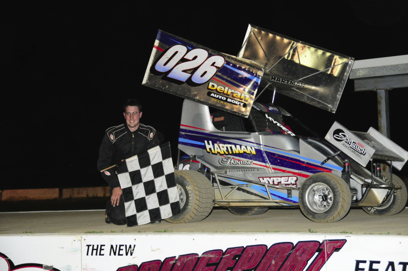 Jeff Hartman celebrates another 600cc win in Victory Lane.