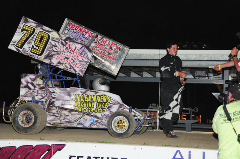 Dylon McMahon receives a "Bridgeport Speedway" sticker for his first Bridgeport win.  Congratulations Dylon!