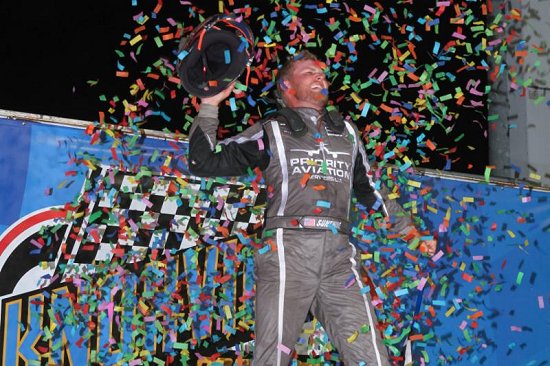 <strong>Tyler Courtney is ecstatic following his victory in Saturday's USAC AMSOIL National Sprint Car feature at Iowa's Knoxville Raceway. (Rich Forman Photo)</strong>